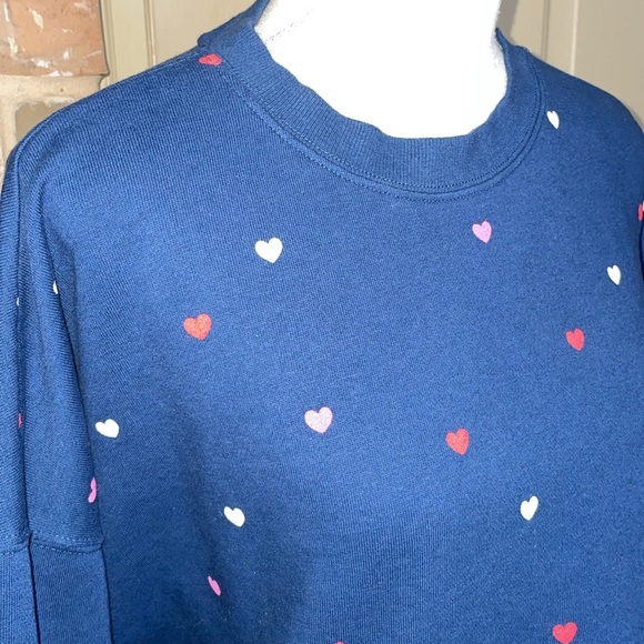 Mighty Fine Heart Pullover Blue Sweatshirt Oversized Pink Red White Hearts Med - Picture 4 of 11